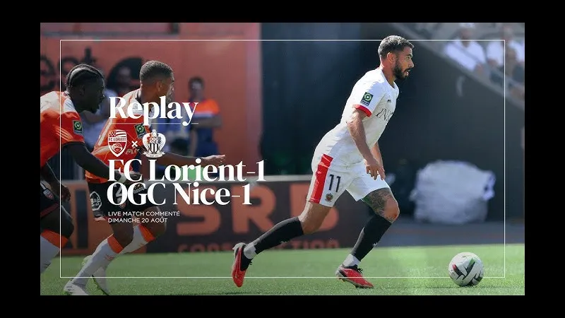 Cầu thủ Lorient dùng kỹ thuật cá nhân vượt qua cầu thủ Nice trong trận đấu